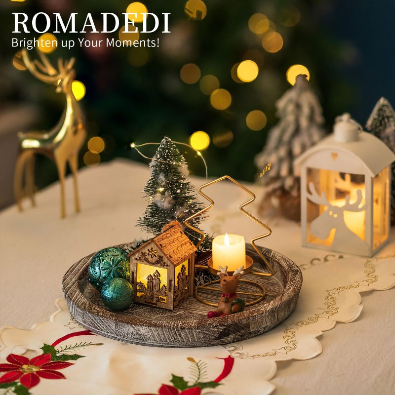 Romadedi Wooden Decorative Tray Candle Holder: Romadedi Round Wood Tray Home Decor, Whitewash Rustic Trays for Farmhouse Dinning Table Kitchen Countertop Coffee Table Wedding Centerpiece, 11inch, Size L - Image 2